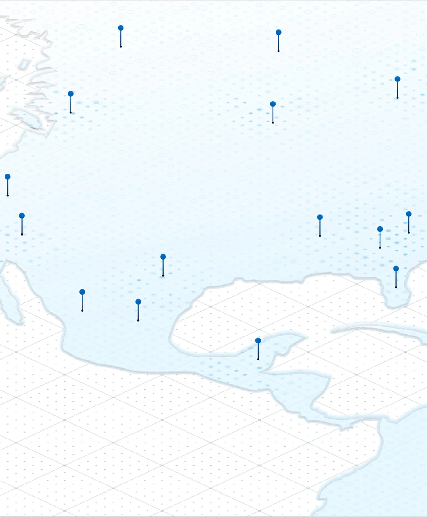 Visual map graphic of the United States with pin points