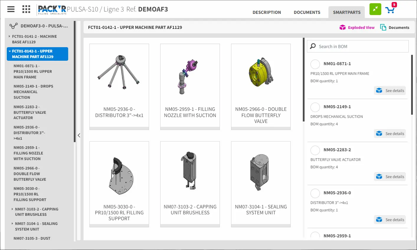 Spare Parts PACK'R liquid filling machine